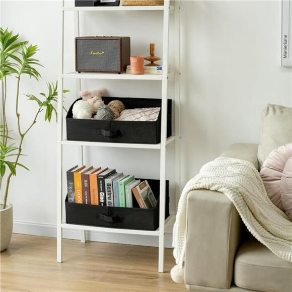 Closet Organizer Storage Bins Fabric Shelf Baskets Foldable 3 Pack Black - Picture 3 of 7